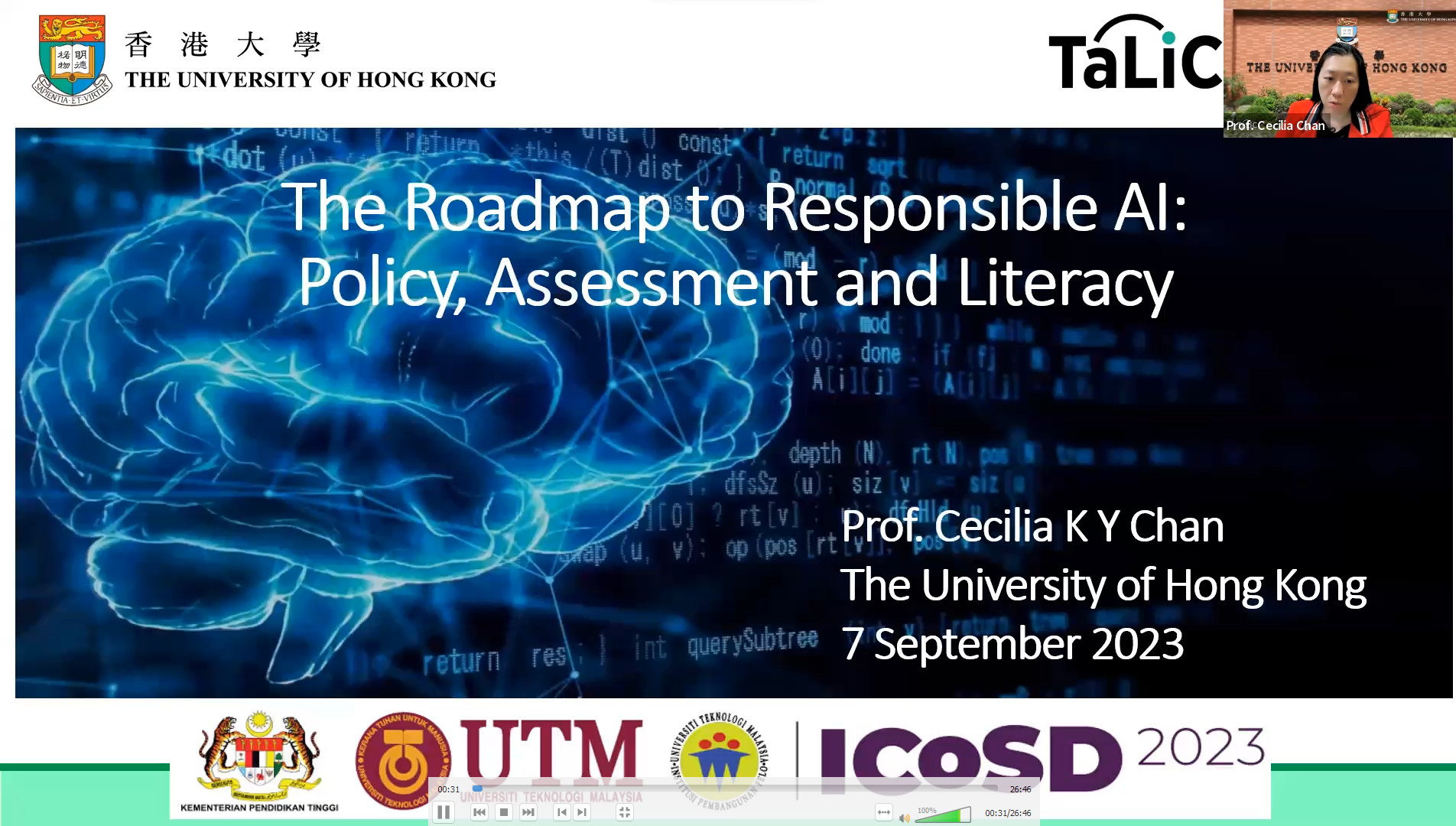 Prof. Cecilia Chan was invited as a Keynote Speaker at the International Conference on Student Development organized by Institusi Pembangunan Felo, Universiti Teknologi Malaysia